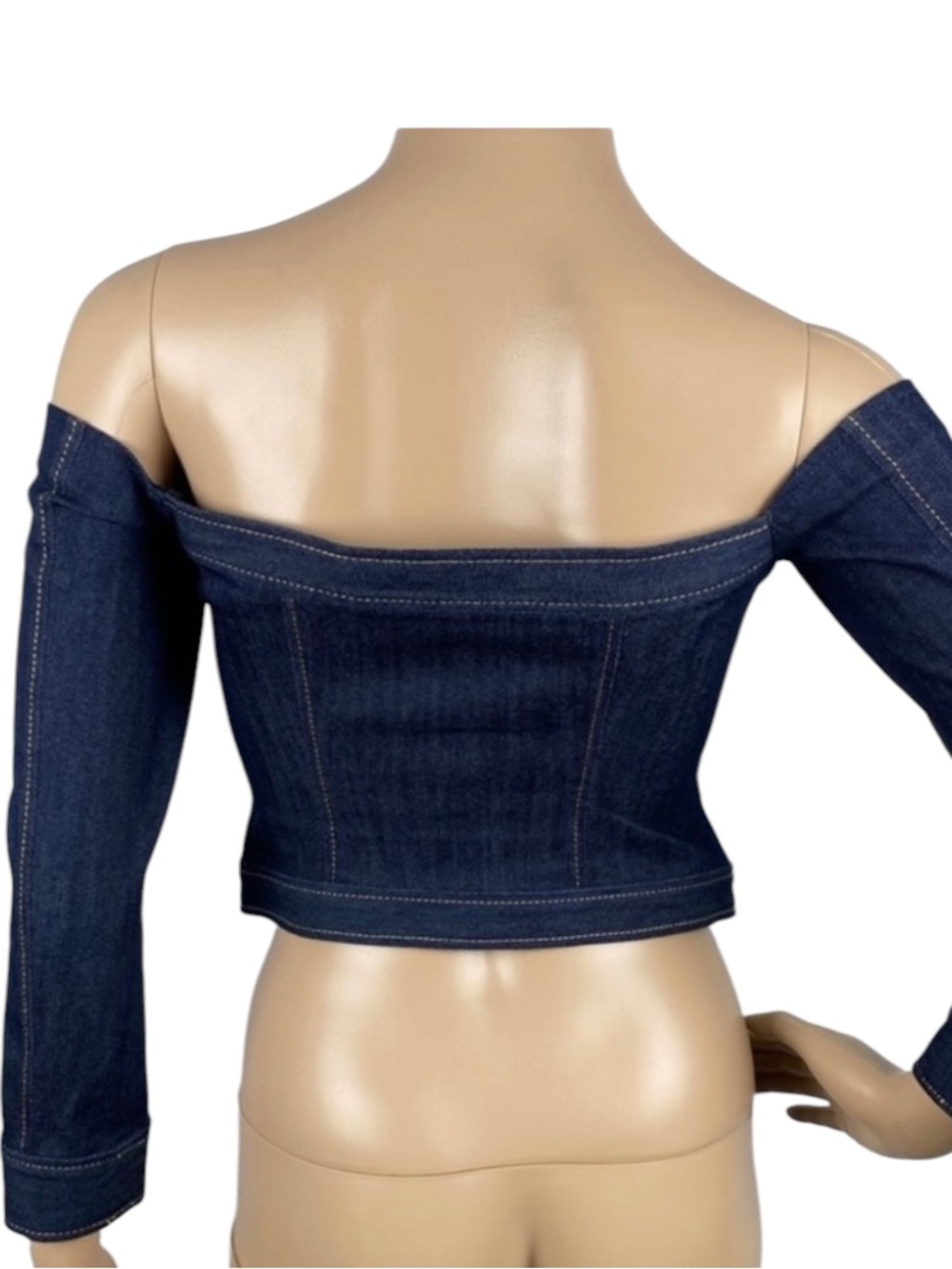 Cinq a Sept Stretch Denim Off The Shoulder Crop Top  Excellent XS - Picture 4 of 7